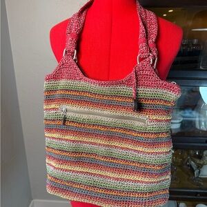 The Sak Multicolor Crochet Shoulder Bag Large Hobo Boho Striped Purse